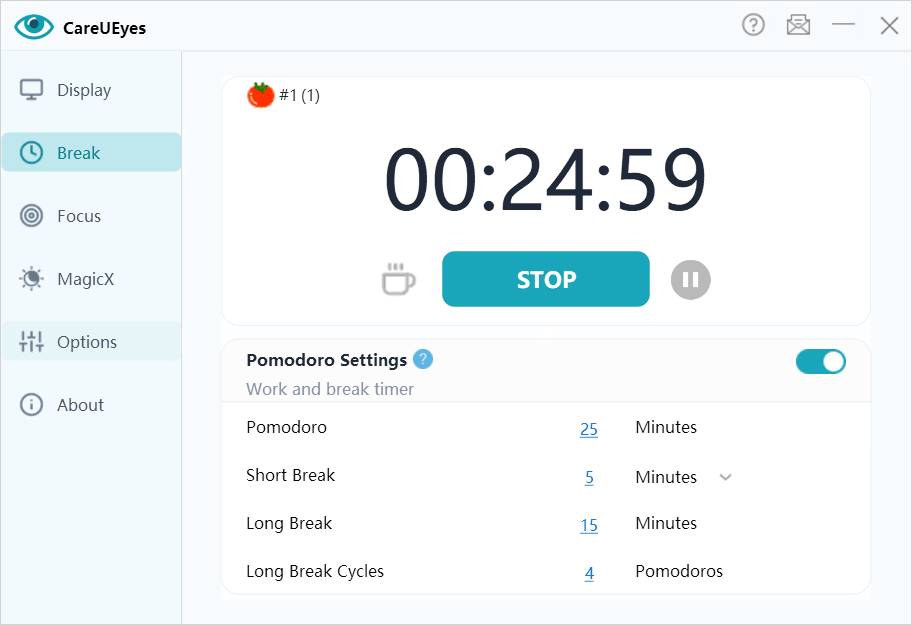 CareUEyes break timer reminder interface