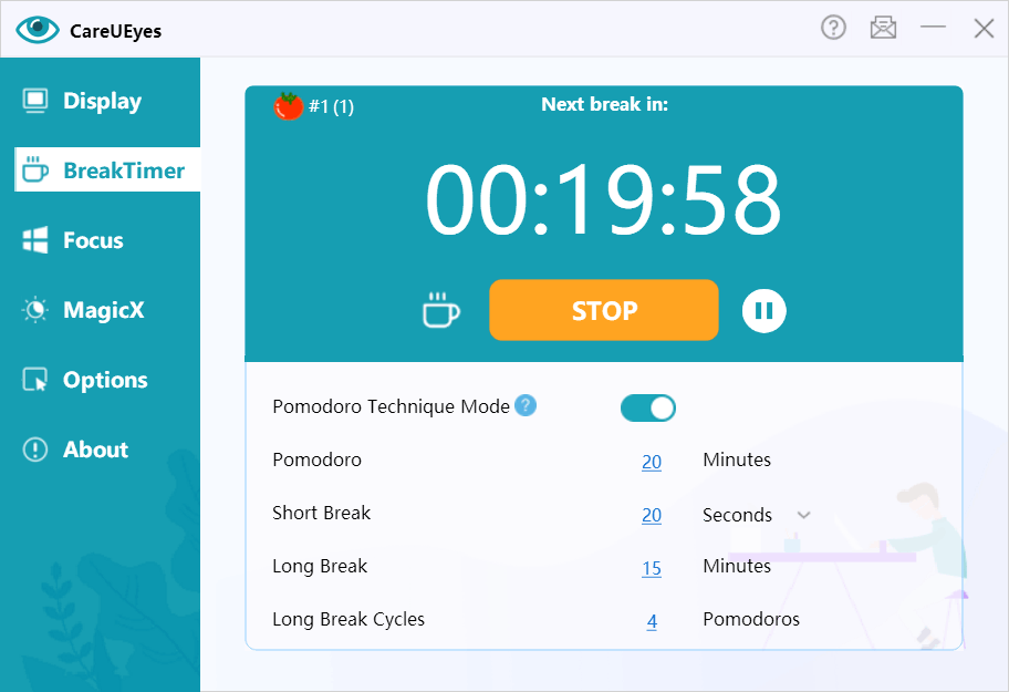 CareUEyes break timer reminder interface