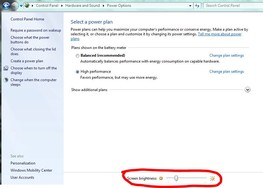 helderheid in scherm in Windows 7