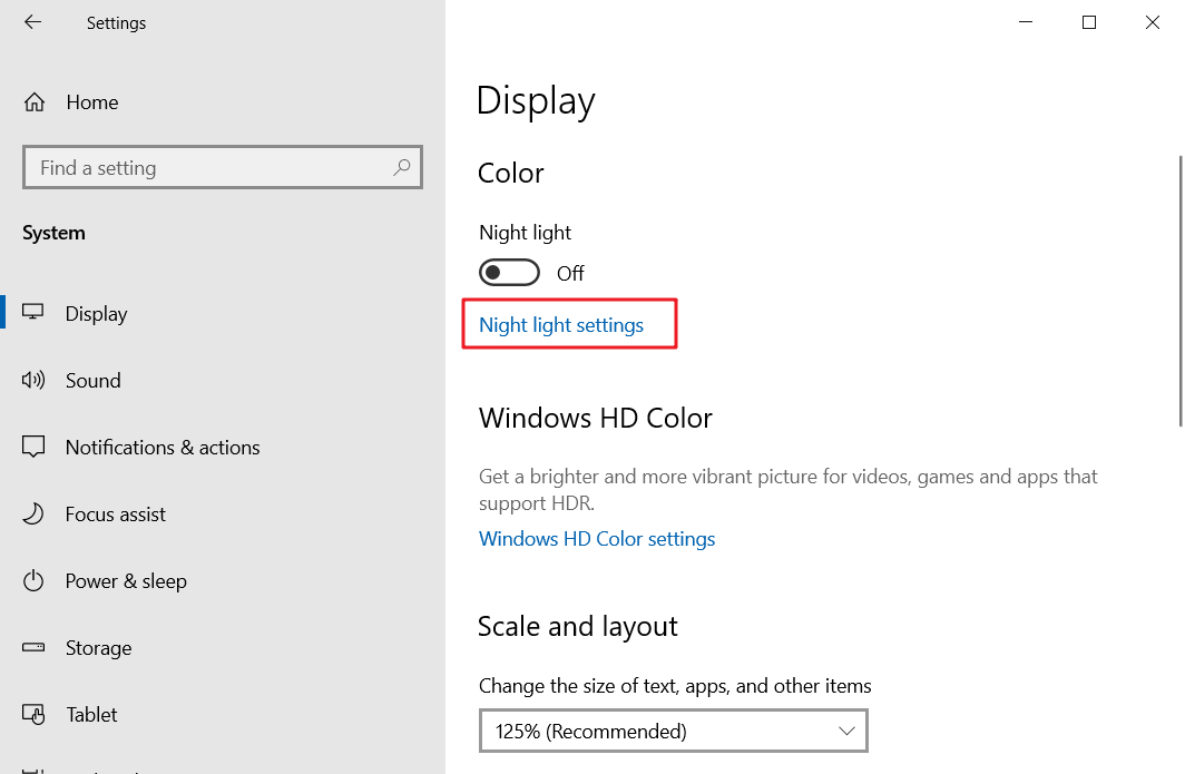 Blue light filter Windows 10