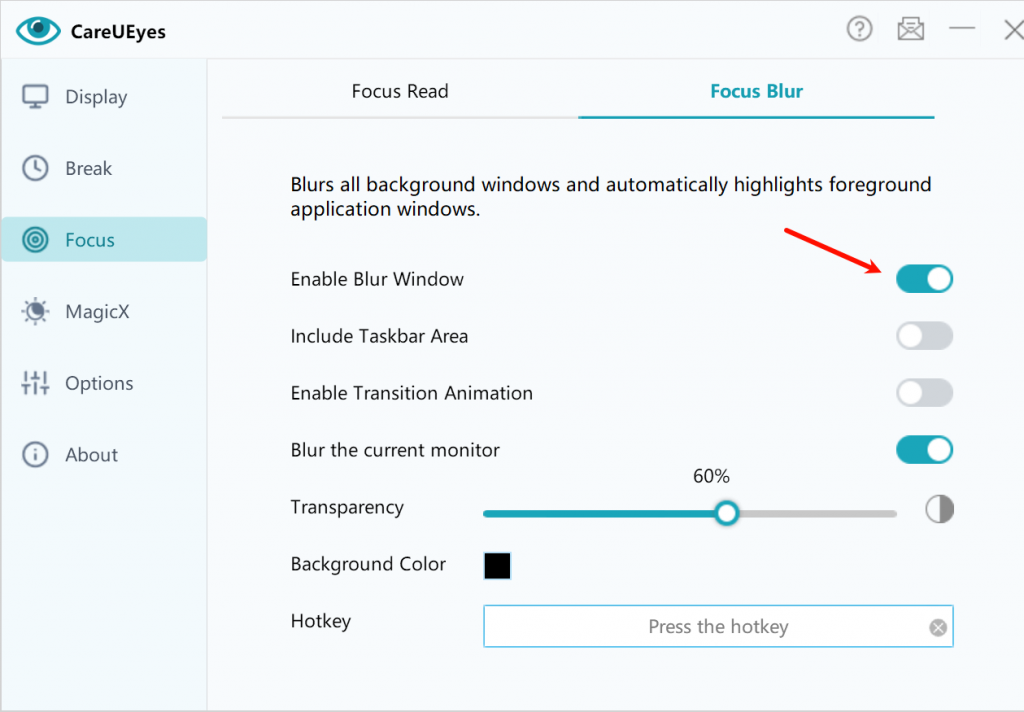 How to use the Focus Blur feature (Hazeover for Windows) - CareUEyes