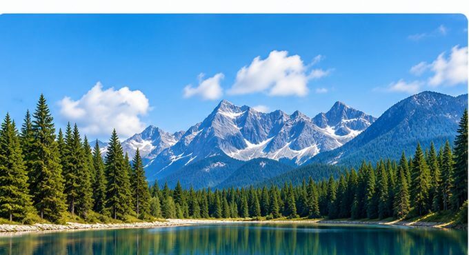 The exact same mountain lake image without simulated horizontal bands